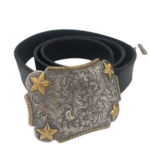 Vintage Chico's Black Leather 1.25” wide, with Silver Stamped Buckle